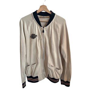 Harley Davidson Women's Size XL Cream Motorcycle Full Zip Bomber Jacket
